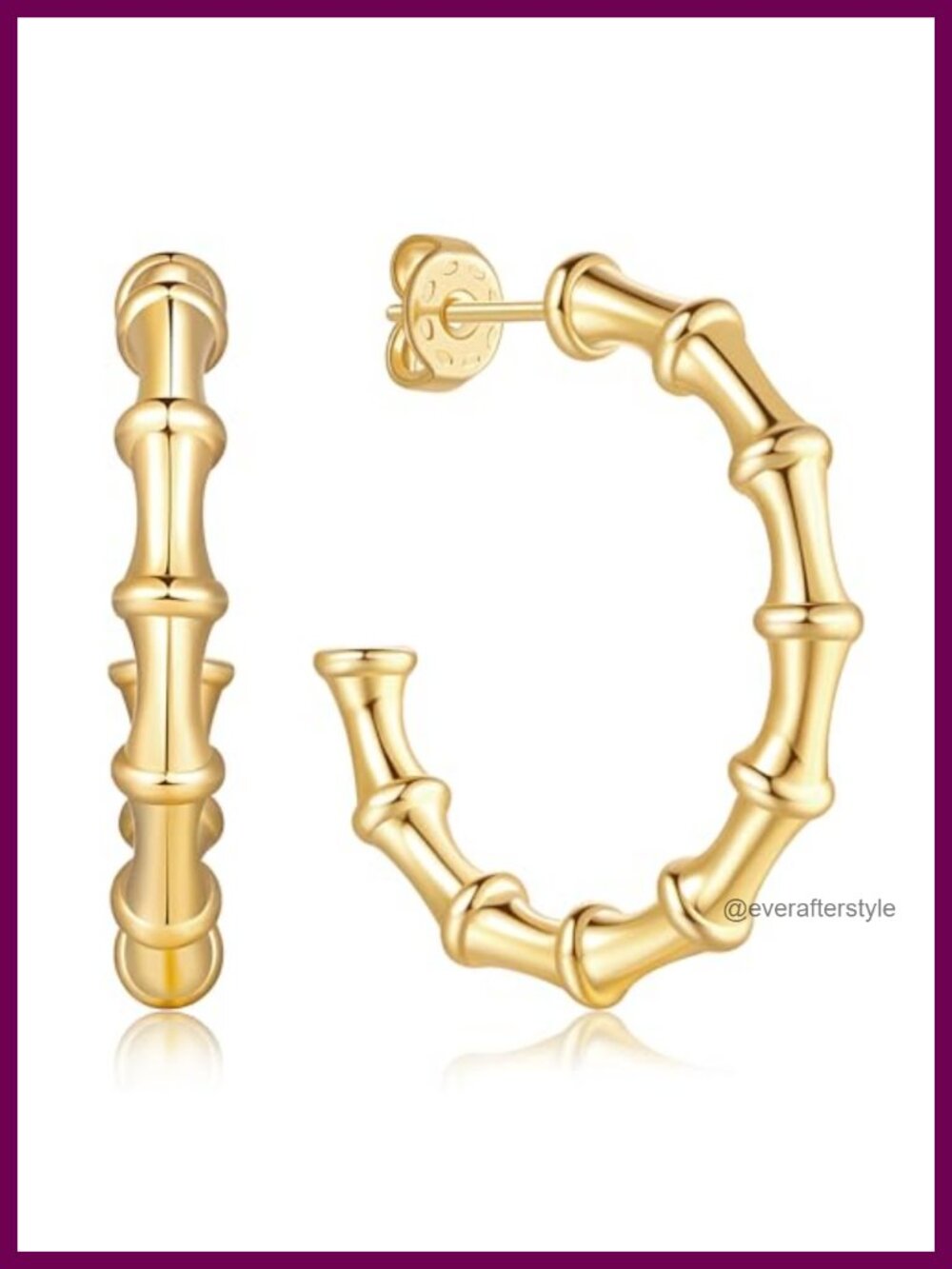 14K Gold Hoop Earrings Bamboo Design Thick 30MM Women's Large Earrings